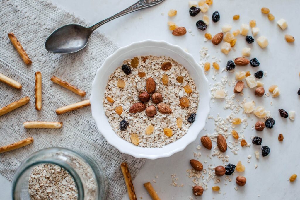 a bowl of oatmeal and nuts