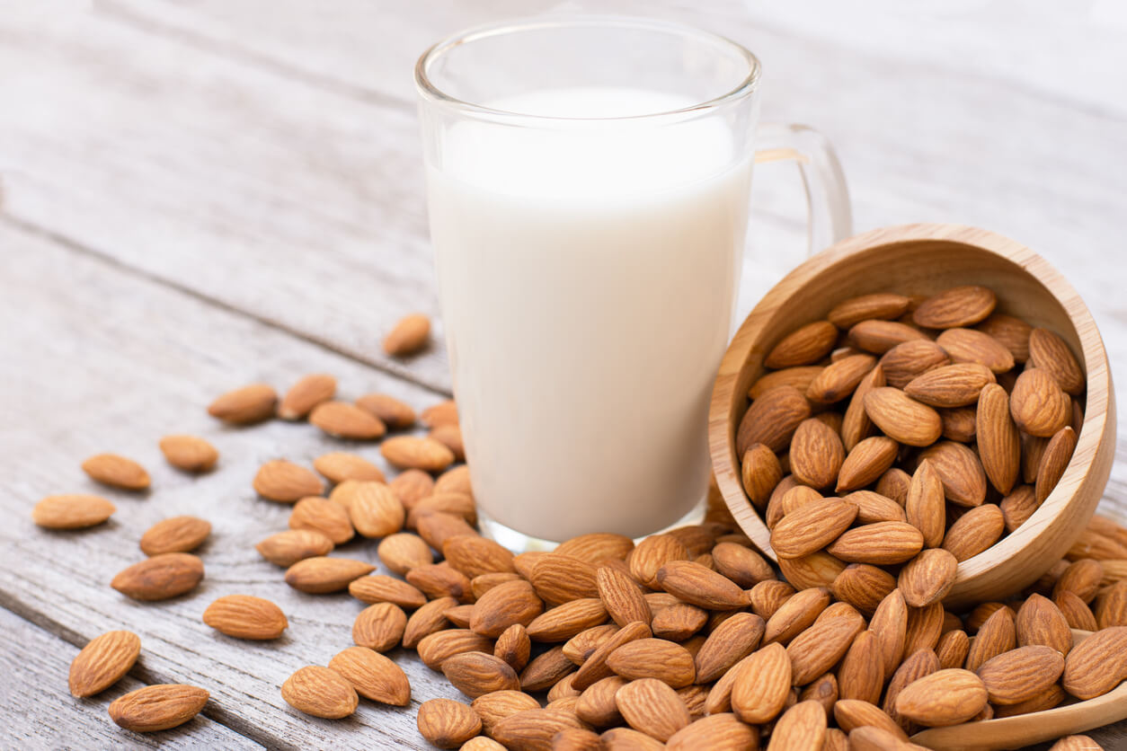 a glass of almond milk