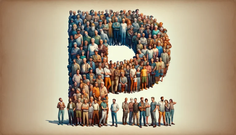 The letter P being portrayed by various men and boys of different ethnicities