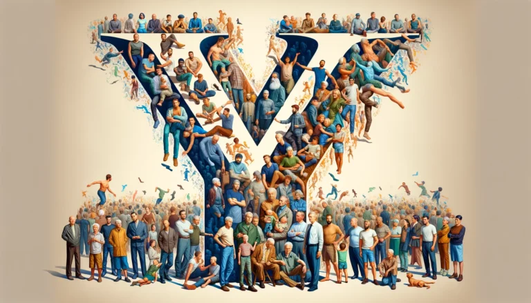 The letter Y being portrayed by various men and boys of different ethnicities