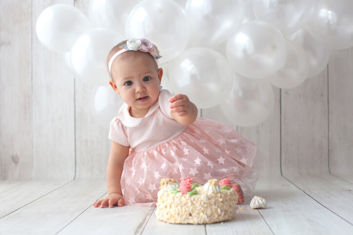 First baby birthday. Ballon background