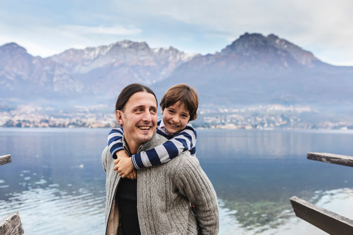 Happy Italian father and son having a good time together