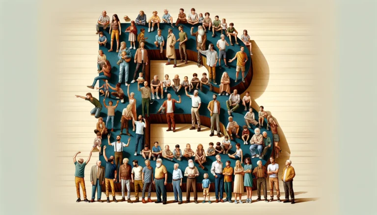 The letter B being portrayed by various men and boys of different ethnicities