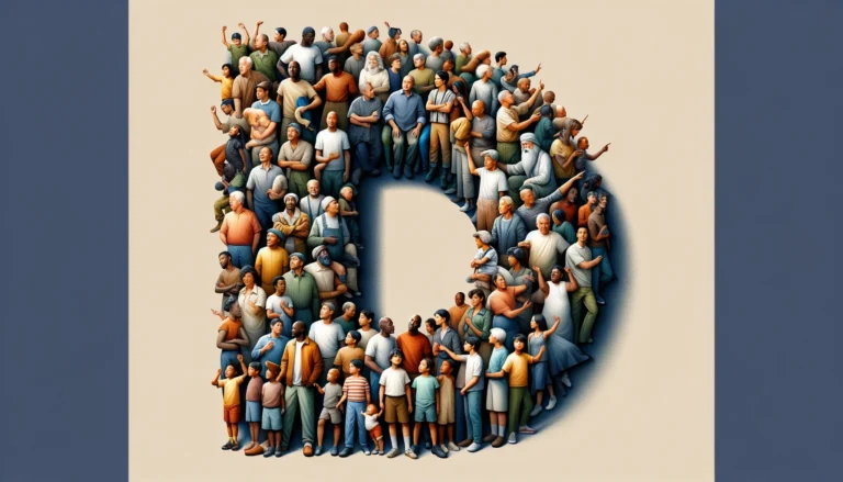 The letter D being portrayed by various men and boys of different ethnicities