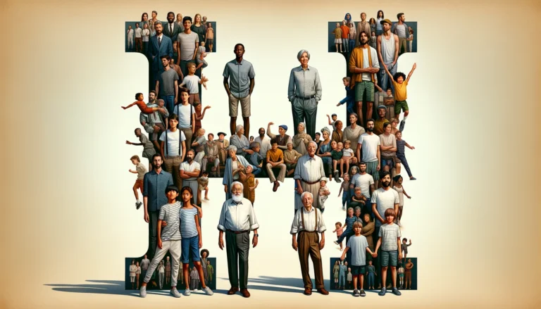 The letter H being portrayed by various men and boys of different ethnicities