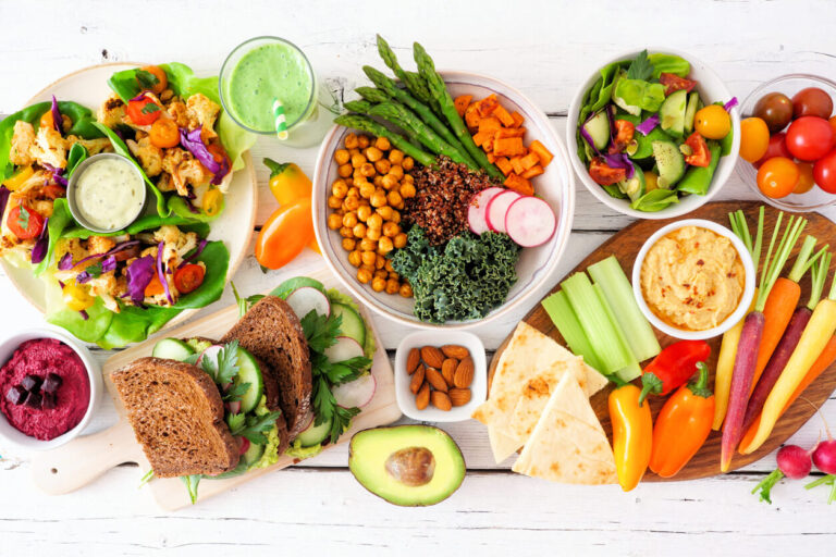 Healthy lunch table scene with nutritious lettuce wraps