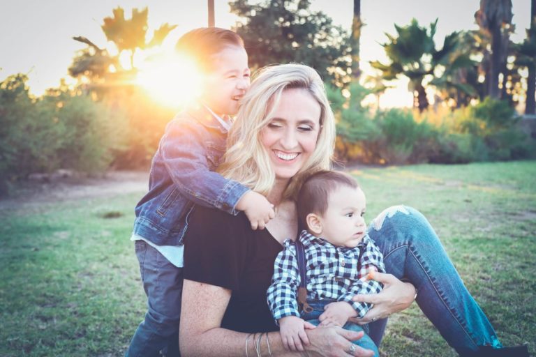 a mom playing with her kids