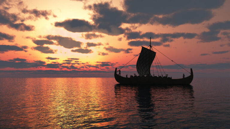 Viking Longship at Sunset