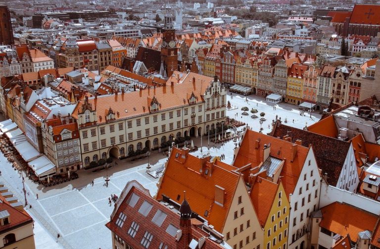 a sky view of Krakow in Poland